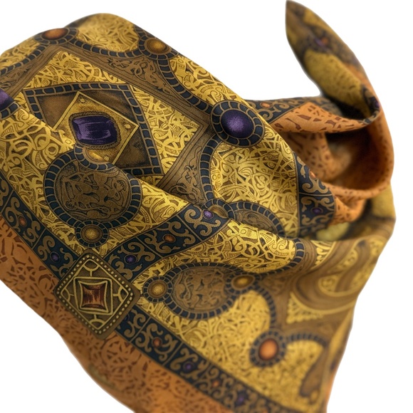 Ellen Tracy Vintage Silk Scarf – Ornate Jewel & Filigree Design – 35" Square - Picture 3 of 8
